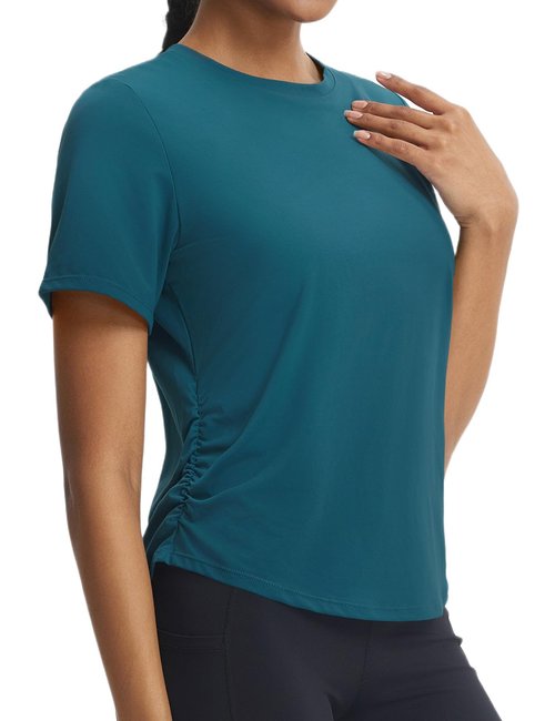 baleaf Women's Short Sleeve Yoga Shirts Soft UPF 50+ Workout Tops Sun Protection Athletic T-Shirts Blue M