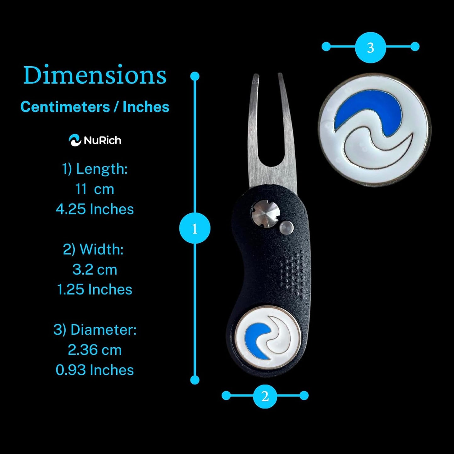 NuRich Golf Divot Repair Tool - All-Metal Design with Magnetic Ball Marker | Compact & Portable Golfer Accessory