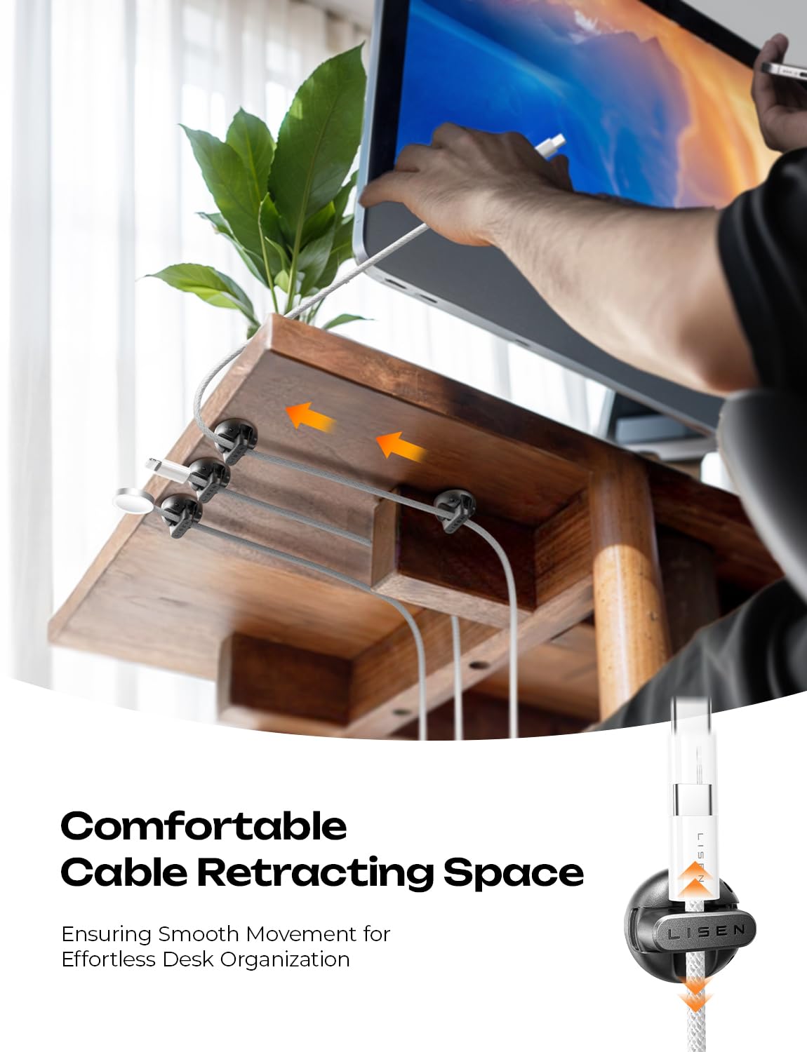 8-Pack Magnetic Cable Clips [1S Snap-On] Cord Holder, LISEN Office Desk Organizers and Accessories with 4 Extra Strong Adhesive Pads, Wire Organizer for Nightstand, Home, Wall, Car, Desktop