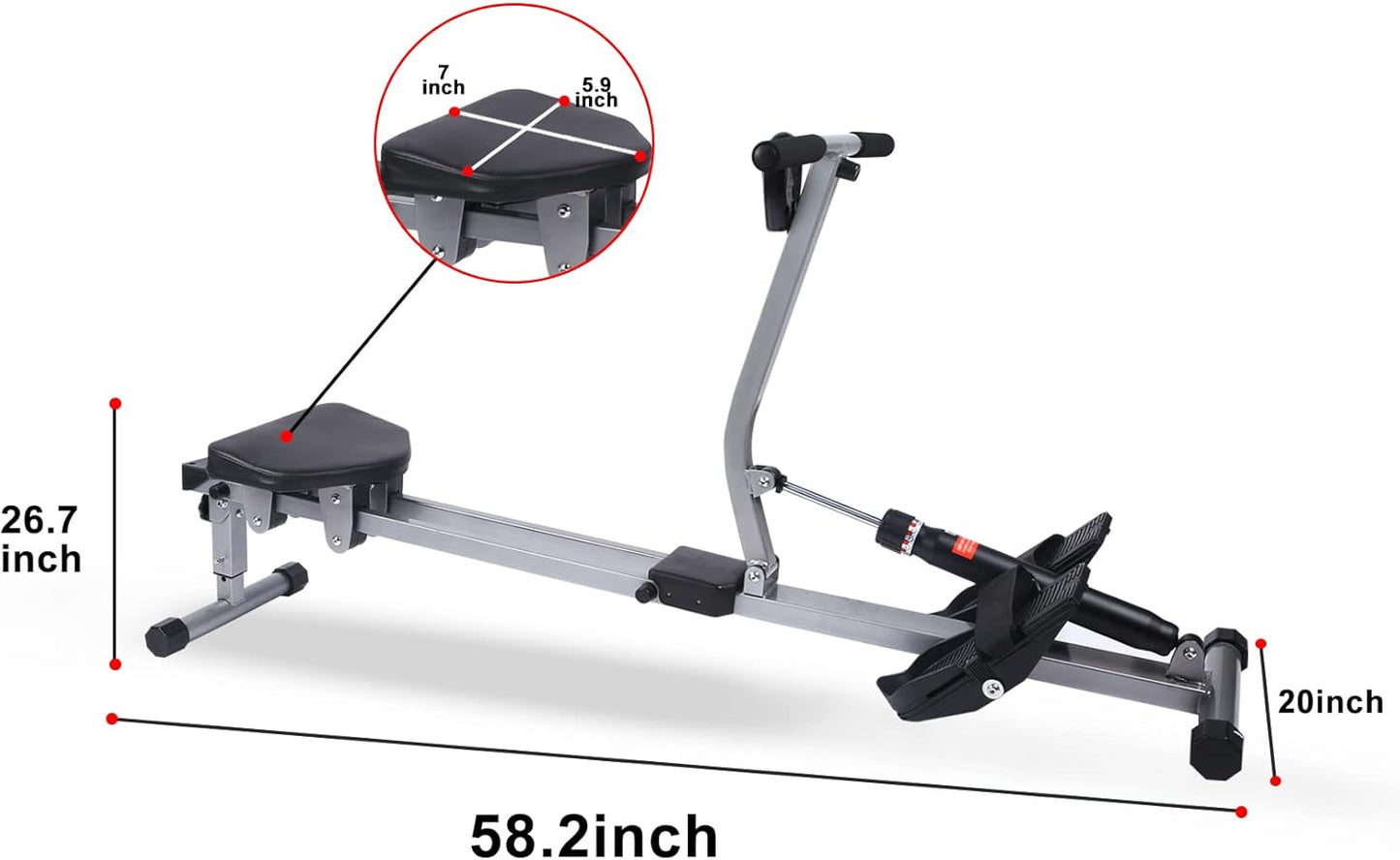 YSSOA Rowing Machine - Adjustable Resistance Rower Ergometer with Digital Monitor | 260 lbs Capacity - Black