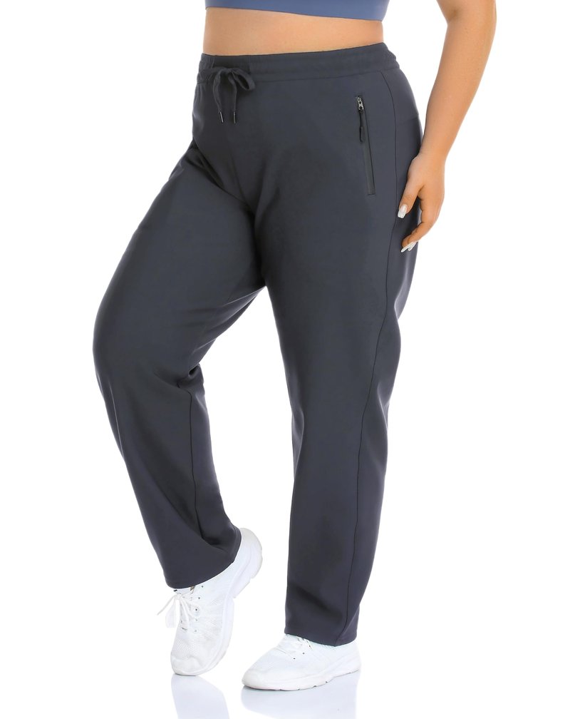 ZERDOCEAN Women's Plus Size Fleece Lined Pants Winter Thermal Lounge Pants with Zippered Pockets Drawstring Gray 2X