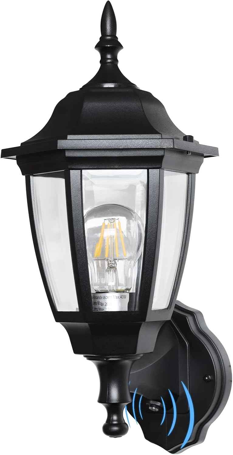 Outdoor Wall Light with Dusk to Dawn Sensor - 2-Pack LED Lanterns for Porch & Garage