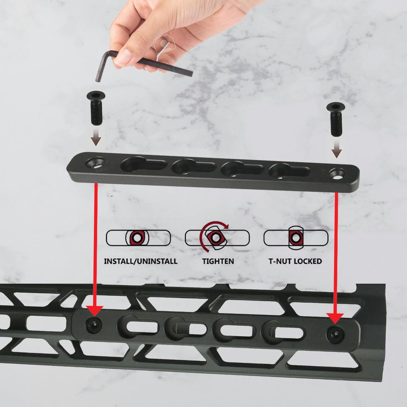 Gotical 1-Pack 5 Inch Sl M-LOK to Keymod Adapter-Keymod Rail Section M-Lok to Key mod Converter Alumiuym Matte Black.