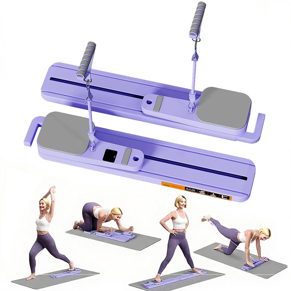 Pilates Reformer Board for Home Workout, Multifunctional Push Up Board Pilates Slider, 6-in-1 Pilates Equipment Set with Ab Workout Equipment, Resistance Bands, Balance Board for Full Body Workout