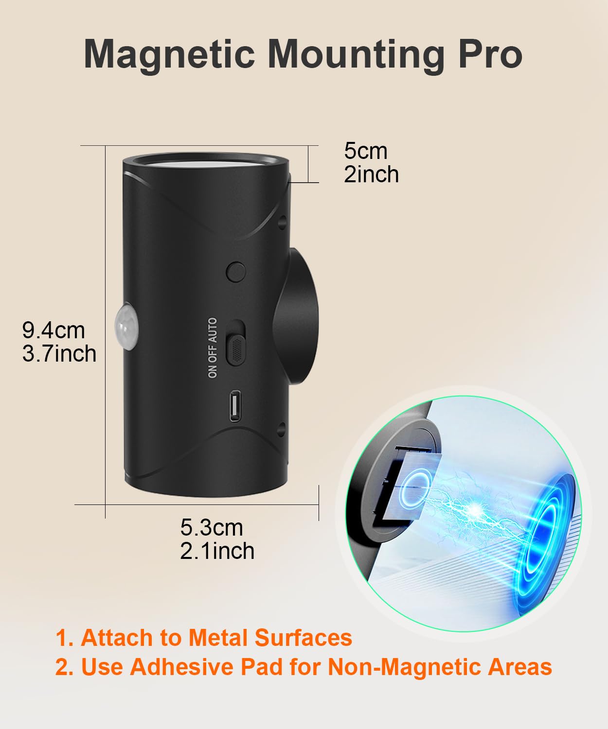 MuliVid 2 Pack LED Night Light,Rechargeable Battery Night Light,Magnetic Stick On Motion Sensor Light 3 Brightness Adjustment Modes for Bedroom, Stairway,Hallway,Bathroom(Black)