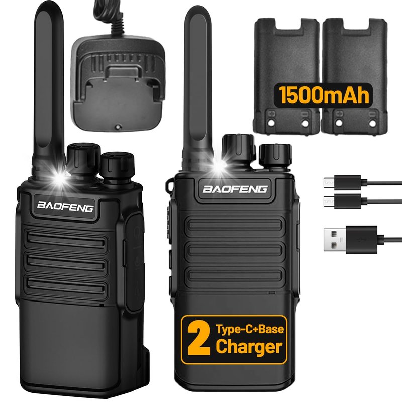 Rechargeable Walkie Talkies Long Range for Adults,FRS Radio Waki Taki Baofeng Radios Walkie-Talkie Two Way Radio USB-C 1500mAh Battery Flashlight VOX for Hiking Camping Trip Cruise (2 Pack)