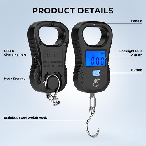 Calamus Rechargeable Digital Fish Scale - 55lb Capacity, High Accuracy, Backlight LCD Display | Perfect Fishing Gift for Men
