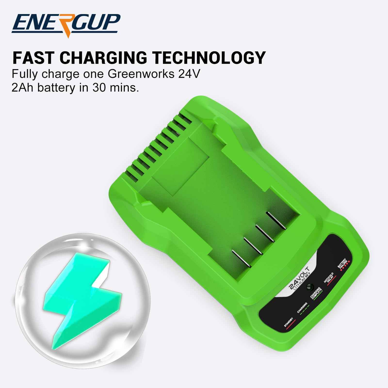 Energup 24V CAF806 Charger for Greenworks 24V Battery, Compatible with 24Volt Li-ion BAG708 BAG709 BAG710 for greenworks Battery Charger 24Volt