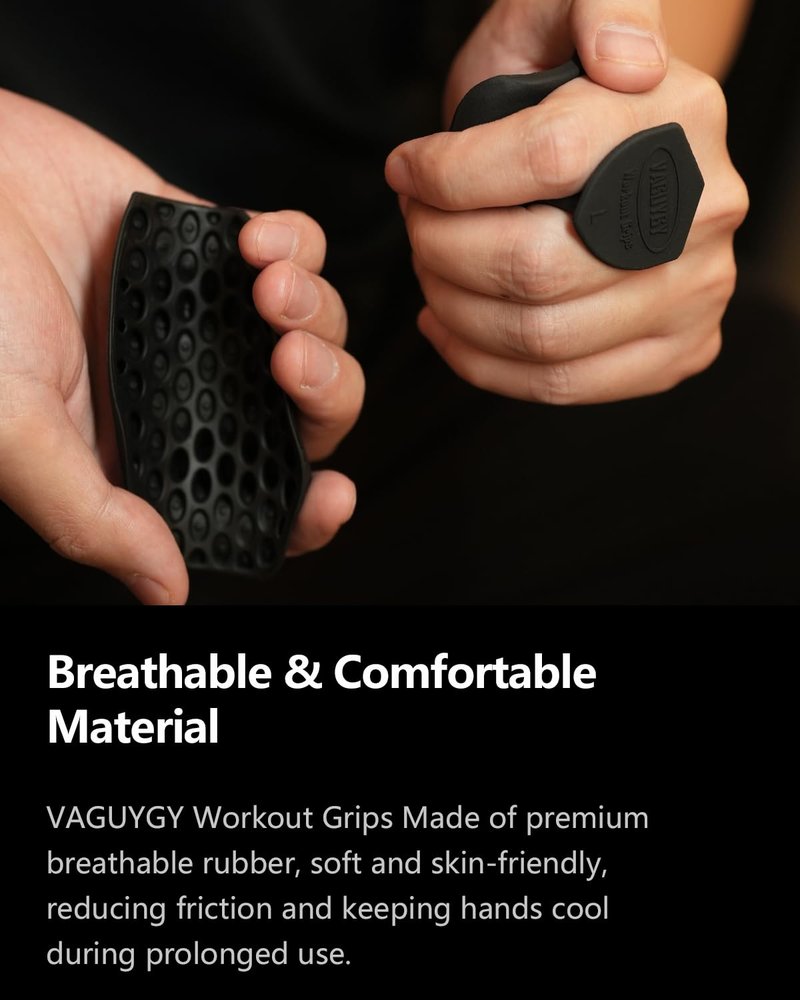 VAGUYGY Workout Grips,Rubber Fingerless Gym Gloves, Pull Up Grips for Men Women Crosstraining Palm Grips Hand Protection，Suitable for Gym & Home Workouts, Improves Grip Strength（1，black）