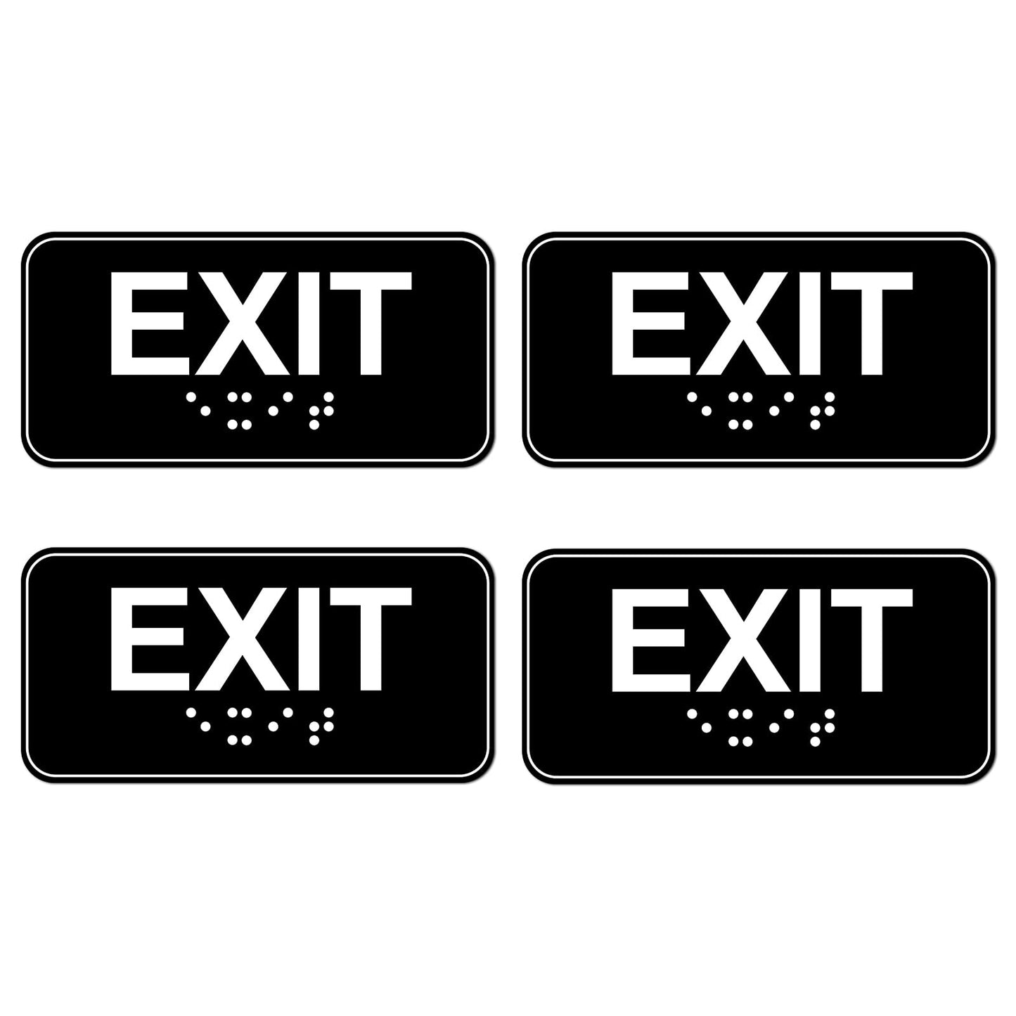 4pcs Exit Sign with Braille, 6x3in Emergency Exit Sign for Business ADA Compliant Plastic Exit Warning Signage with Adhesive Mounting Strips for Indoor Outdoor Office