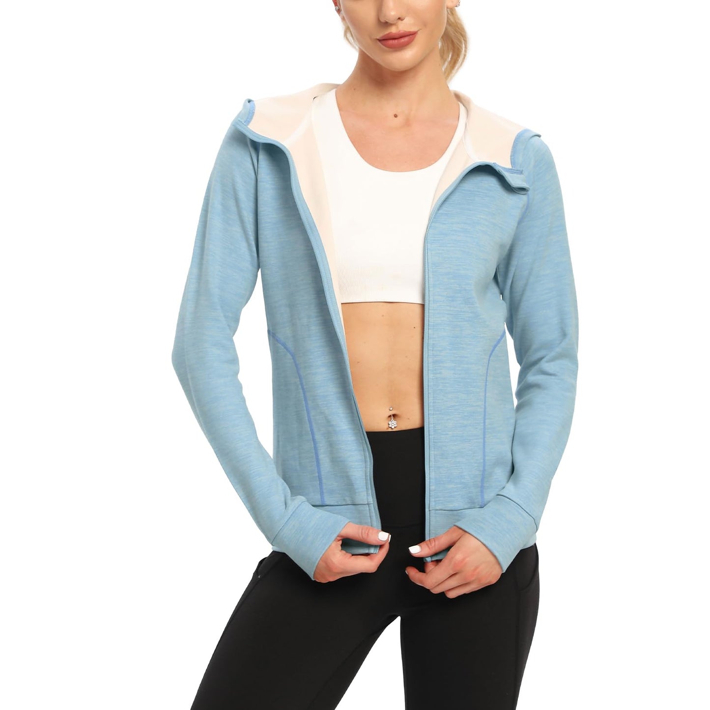 TIHEEN Womens Sports Running Yoga Jacket Slim Fit Full Zip Track Jacket With Pocket (Blue XL)