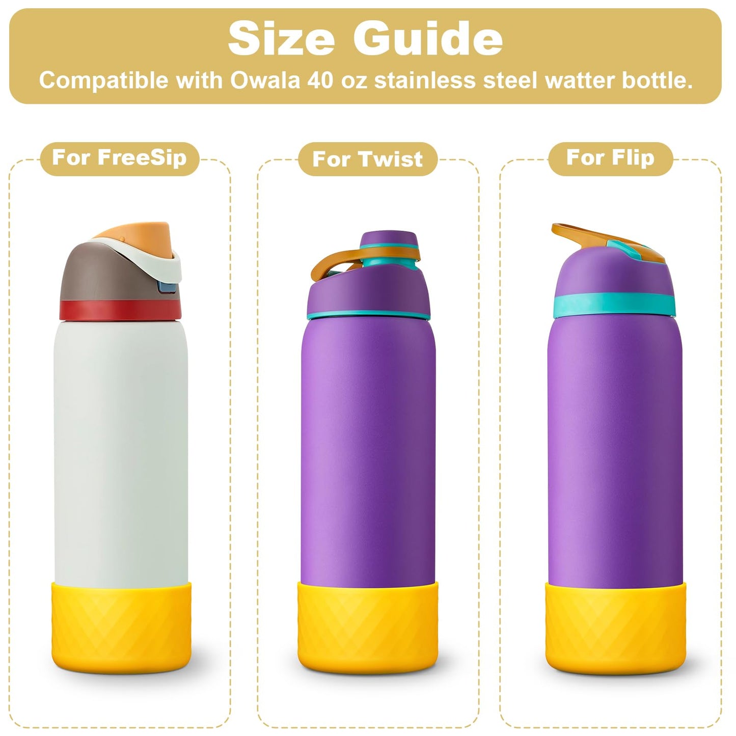 YOUCOX Silicone Boot for Owala Water Bottle 24 oz, Anti-Slip Protective Sleeve for FreeSip/Twist/Flip Stainless Steel Water Bottles, Bottom Cover for Owala Accessories, BPA Free, Dishwasher Safe