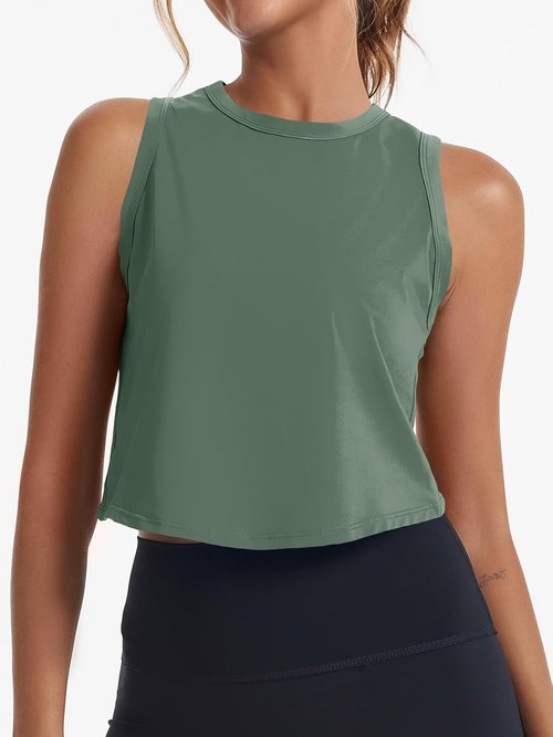 Fisoew Women's Workout Cropped Tank Top - Racerback Sleeveless Design for Yoga & Running | Activewear