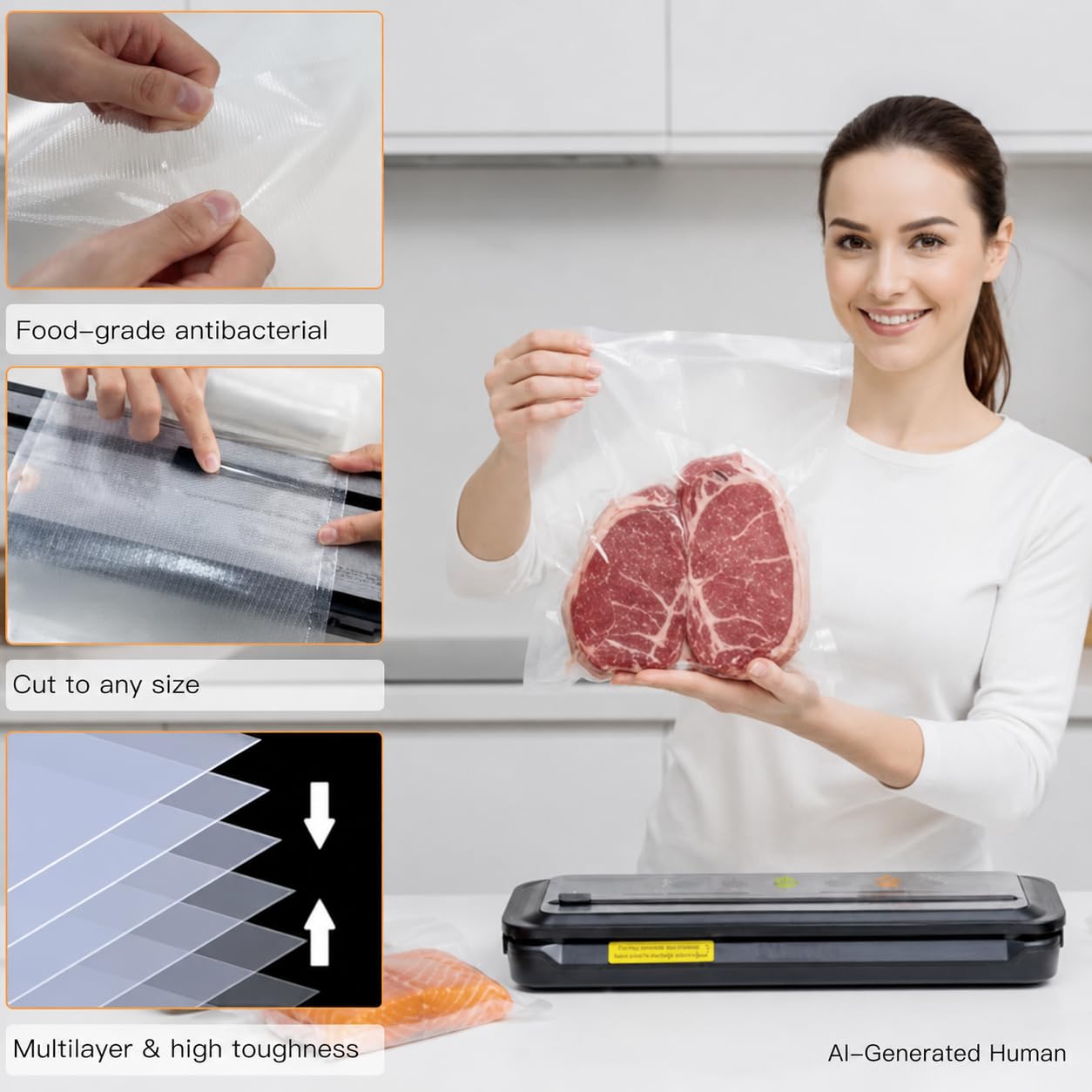 MEGAWISE Vacuum Sealer Bags (11''x 14''-100pcs) for Food Freshness Preservation, BPA Free Vacuum Storage Bags for Food or Sous Vide, Seal a Meal,Double-Sided Texture, Double Lock Freshness (100 count)