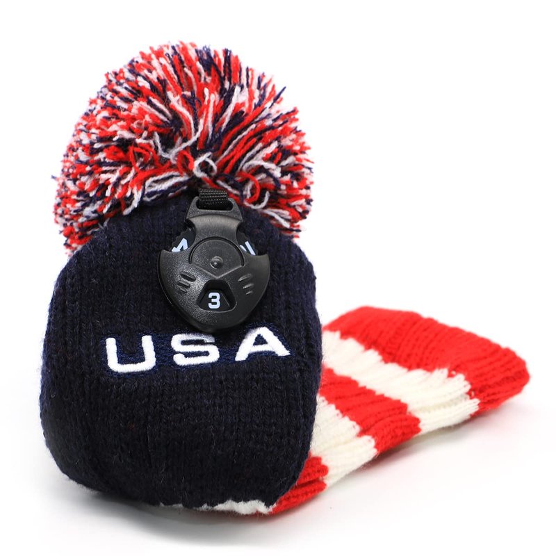 3pcs Pom Pom Golf Headcovers, #1 3 5 Golf Wood Headcovers Set, Knitted Golf Club Head Cover, Long Neck Golf Club Case Protection, Patriotism US Flag Pattern