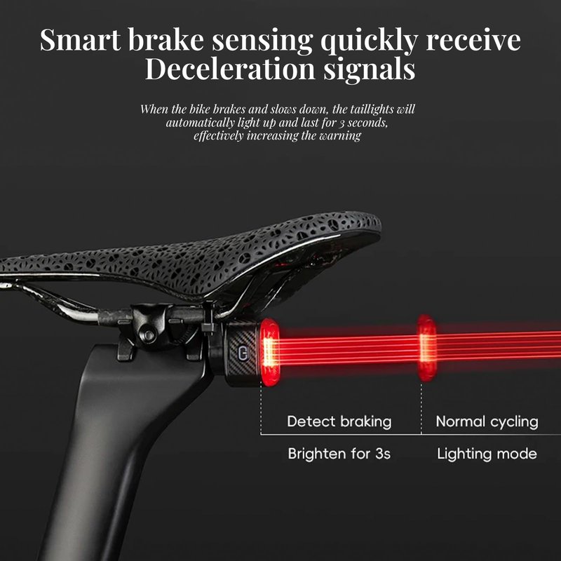 Smart Brake Sensing Bike Tail Light, IPX6 Waterproof USB-C Rechargeable Rear Light with 4 Modes & Same Frequency Induction for Night Cycling Safety