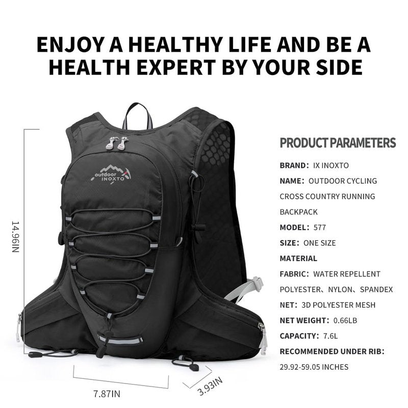 IX INOXTO Running Hydration Vest for Men Women Water Backpack for Running 3L Running Hydration Pack for Trail Running Marathon Race Hiking (Black-2L Water Bladder)