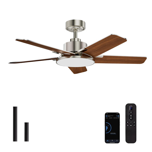 Fanbliss 44 Inch Ceiling Fans with Lights, Modern Nickel Ceiling Fan with Dimmable LED, 6 Speeds, Timer, Quiet Reversible DC Motor, Remote Control Ceiling Fan for Bedroom, Living Room and Kitchen