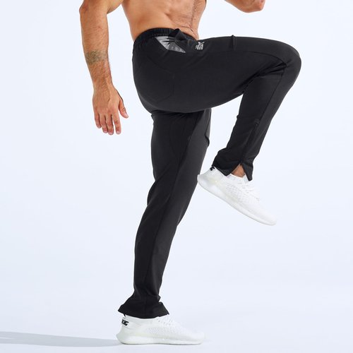 BROKIG Mens ZeroArmor Workout Running Jogger Sweatpants,Stretch Double Ankle Zipper Gym Pants Fitted Sweat Pants Pocket (Large, Black)