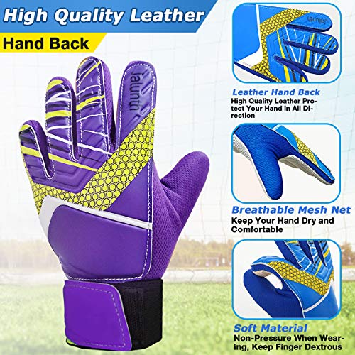 Goalkeeper Soccer Gloves for Kids - Size 7 Purple, Anti-Slip Latex Palm