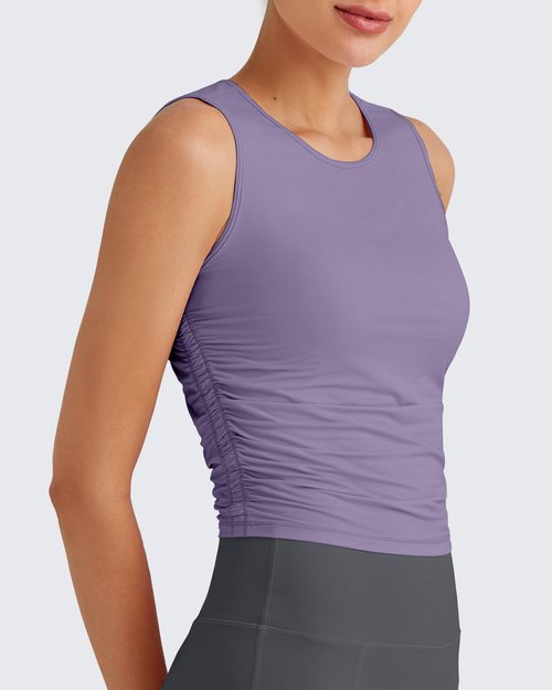G4Free Athletic Tops for Women Slim Sleeveless High Neck Workout Crop Tanks Soft Running Shirt Gym Activewear (Gray Purple,S)
