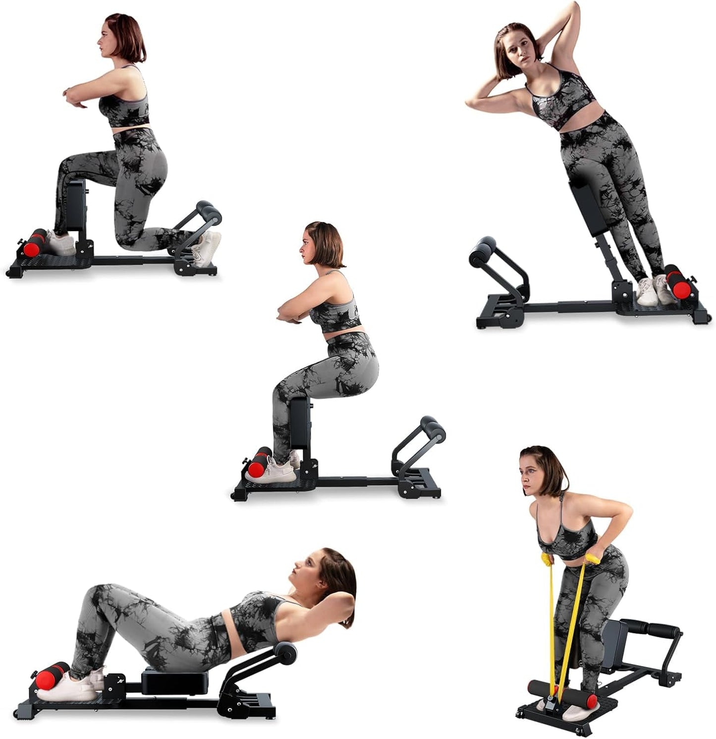 Squat Machine, Sissy Squat Machine Home for Deep Sissy Squats, Ab Workout Equipment, Roman Chair, Sit-ups, Core Exercise Machine with Resistance Bands for Home Gym Workout Station(Black)