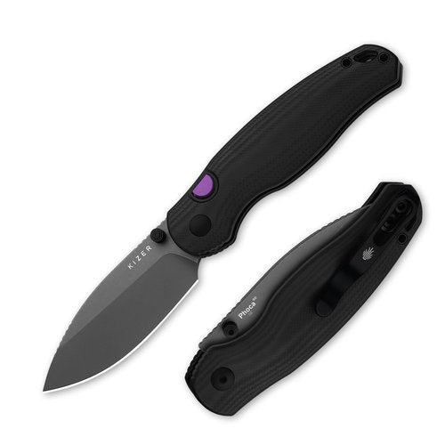 Kizer Phoca BD Pocket Knife, 2.95" Drop Point D2 Blade Folding Knives with Black G10 Handle, Thumb Stud EDC Knife for Men Women V3781BDM1