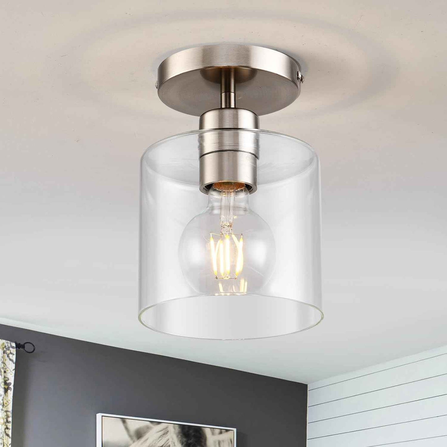 Brushed Nickel Semi Flush Mount Ceiling Light Fixture - Modern 2-Pack for Hallway & Entryway