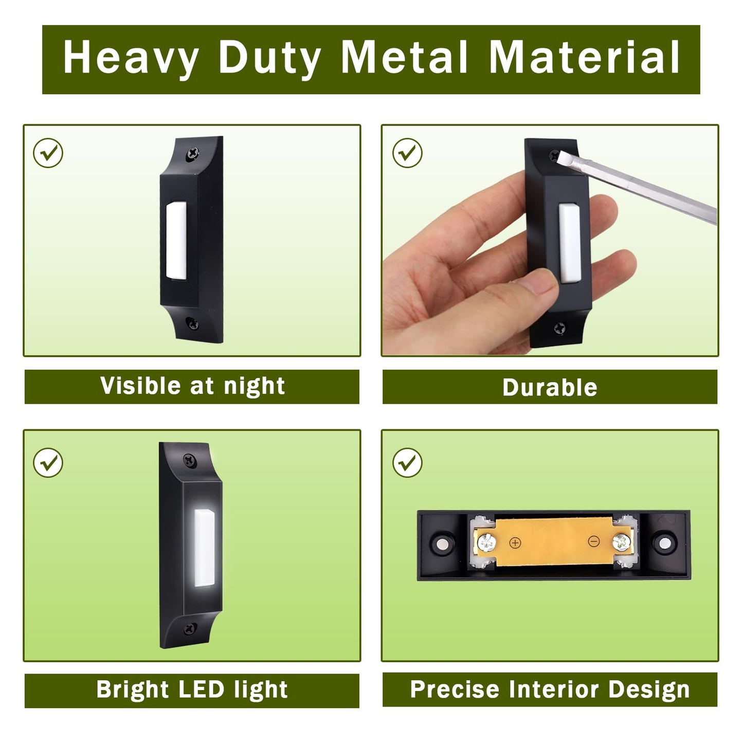 Lighted Metal Doorbell Button, Upgraded Wall Mounted Door Bell Button, Heavy Duty Door Bell Wired Button, Zinc Alloy Doorbell for Home Replacement Universal Garage Door Opener Switch