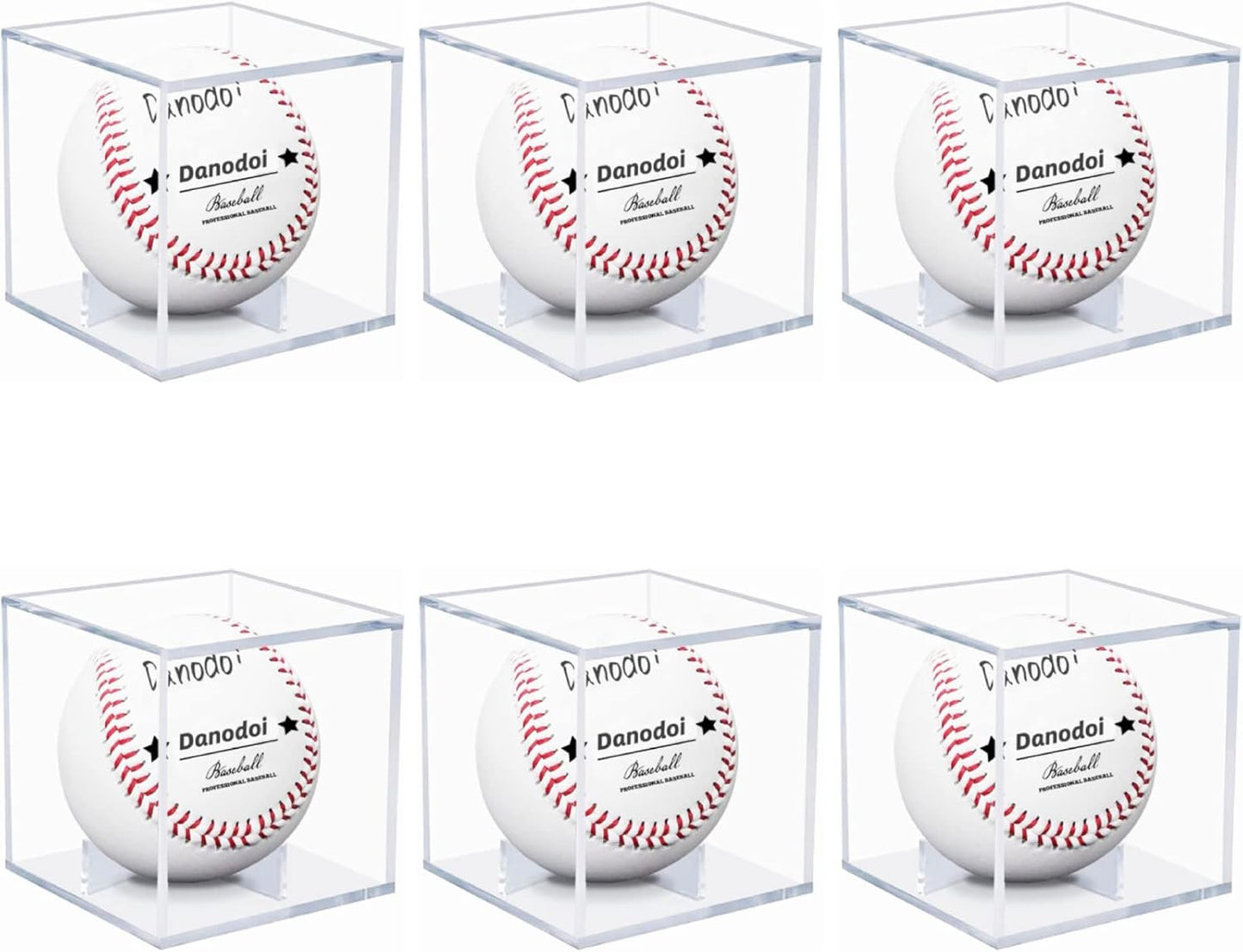 Skiennix Baseball Display Case - UV Protected Acrylic Holder for Memorabilia | 6 Pack Clear Cube Design