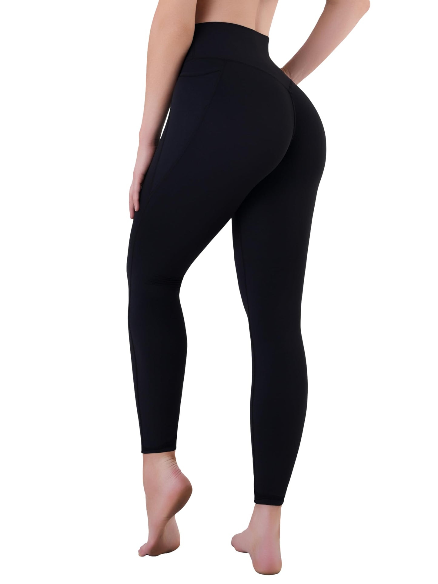 Sunzel Sustainable High Waisted Butt Lifting Leggings with Pockets for Women, No Front Seam Tummy Control Workout Yoga Pants 25" Black Medium