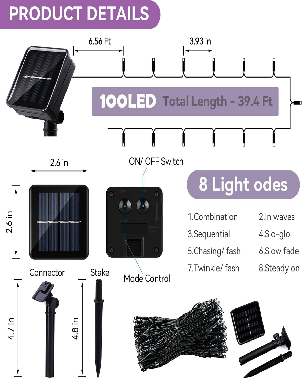 L LAMPOP Orange Purple Solar Halloween Lights Outdoor Waterproof Halloween Decorations Outdoor Lights with 8 Modes for Party Patio Garden Tree Yard