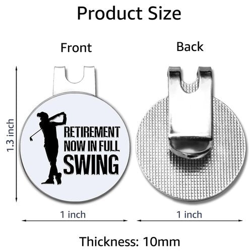 Hafhue Retirement Now in Full Swing Golf Ball Marker with Magnetic Hat Clip, Funny Golf Accessories and Golf Gift for Men Women Dad Grandma Grandpa, Birthday Retirement Gift for Golfer Golf Lover
