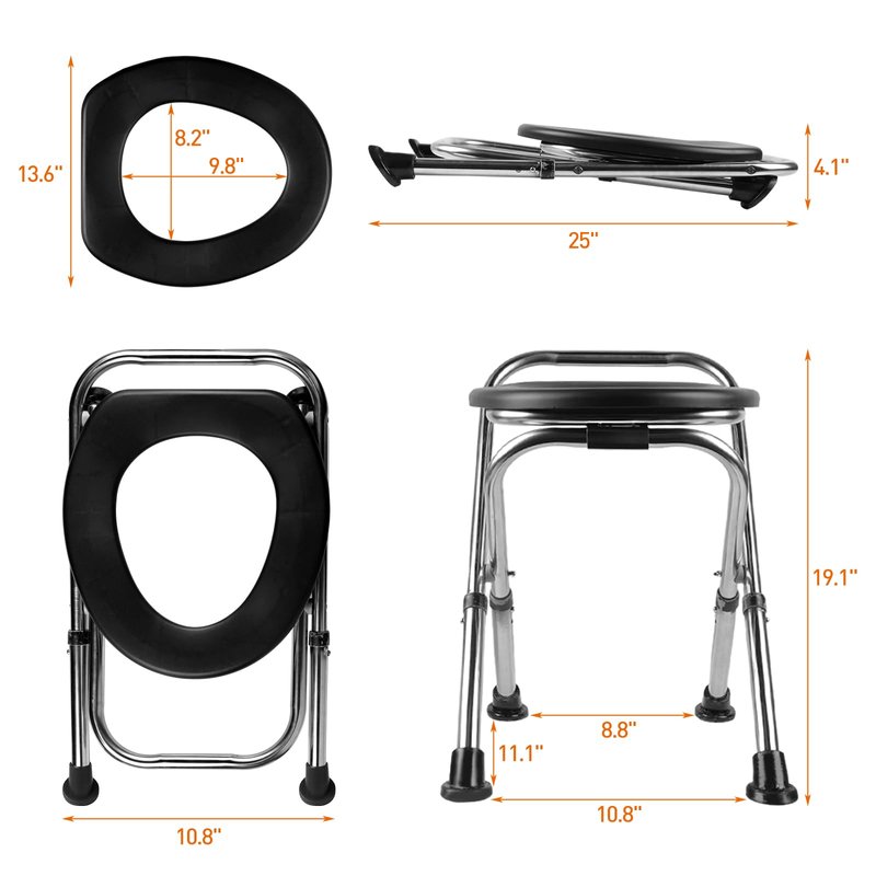 Upgrade Portable Toilet for Camping, Height Adjustable Travel Portable Potty for Adults, Stainless Steel Foldable Toilet for Car,Hiking,Beach and Camping Outdoor Use