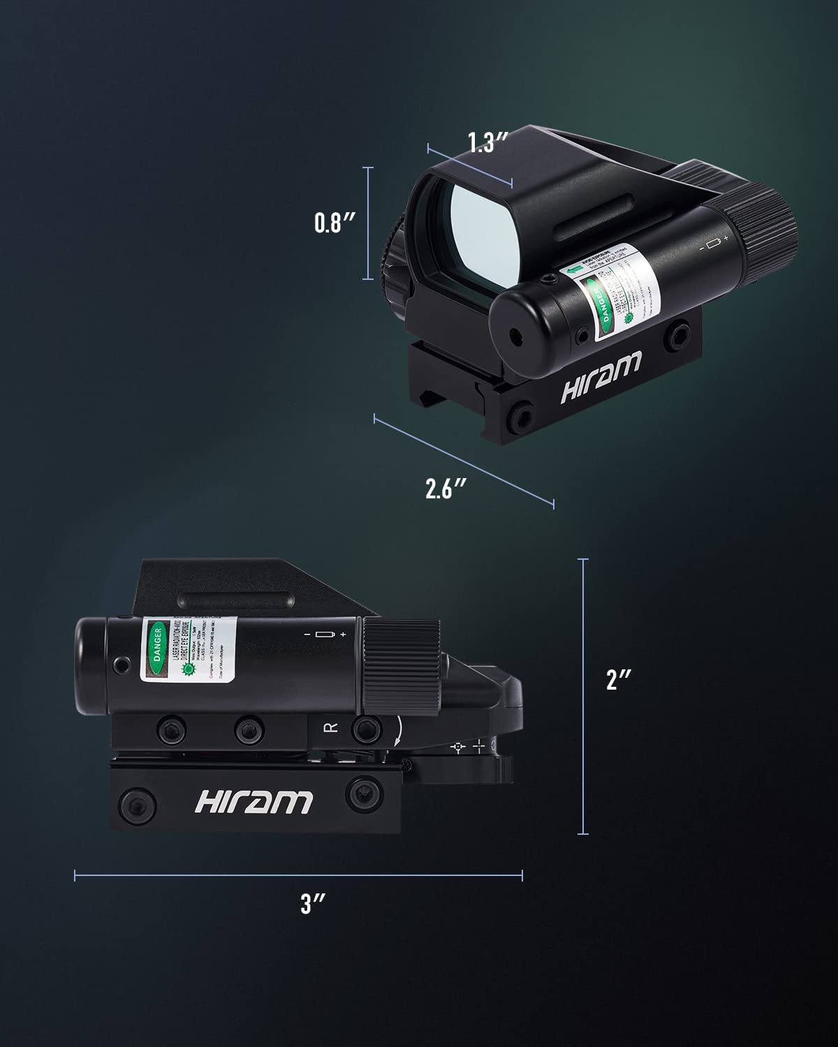 Hiram Red Dot Sight with Green Laser, 1x33 Reflex Sight with 2MOA Red & Green Dot Stepless Brightness Levels Pressure Switch for Picatinny Weaver Rails, Tactical Hunting Gear for Rifles Airsoft Guns
