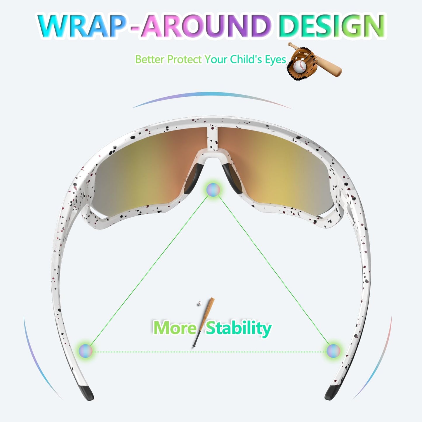IKTOD Kids Sunglasses Youth Baseball Sunglasses for 8-12-14 Boys Girls,UV Polarized Sports Cycling Skiing for Men Women-K007 (KS-08)