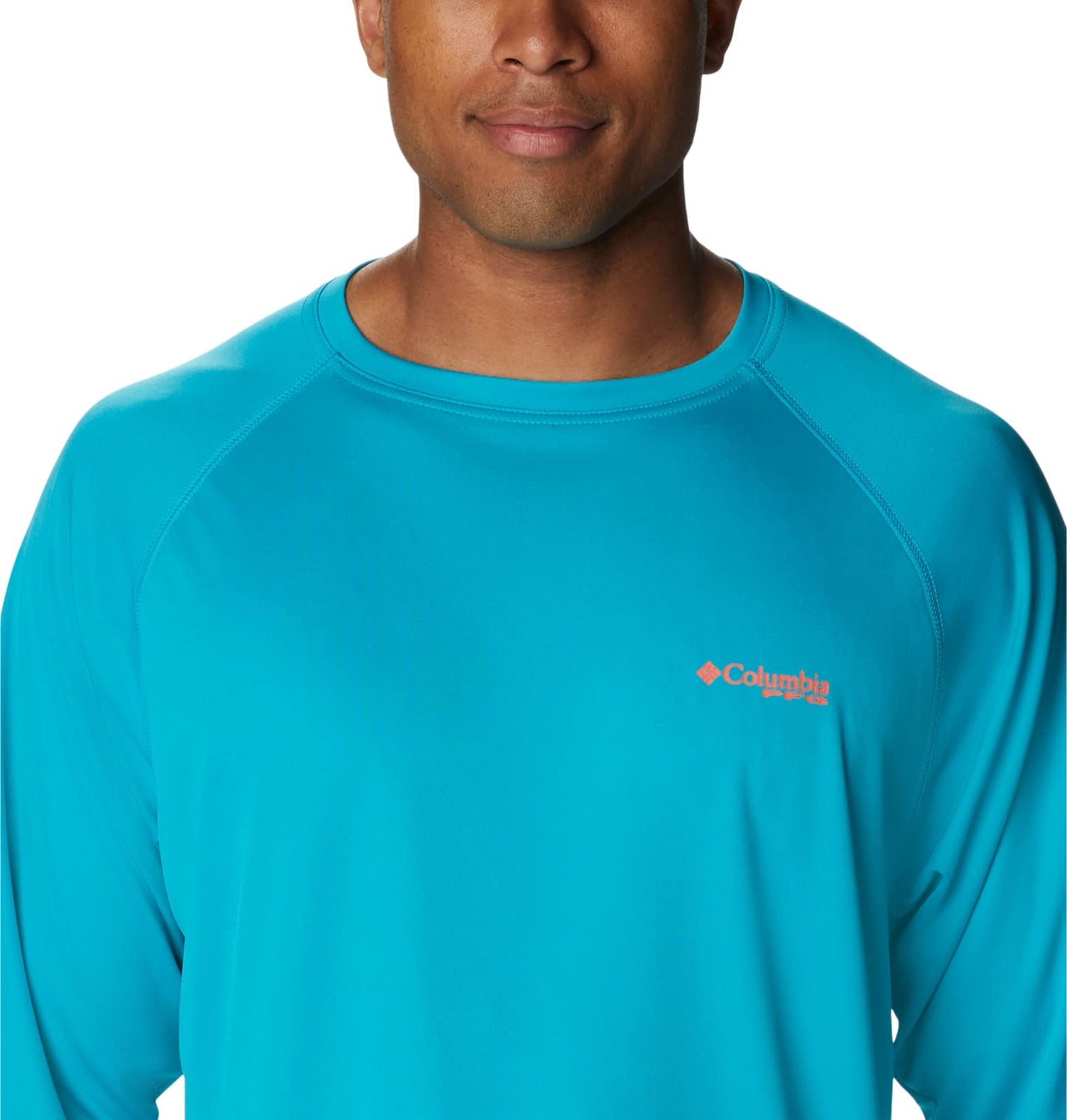 Columbia Men's Terminal Tackle Long Sleeve Shirt, Ocean Teal/Corange Logo, 4X Tall