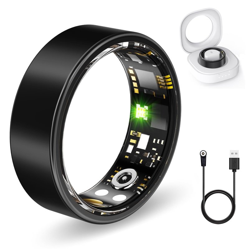 FKGZJF Smart Rings for Women Men, Fitness Ring with Heart Rate, Blood Oxygen, HRV, Stress, Sleep Tracker, Step Tracker, No Subscription Fee (Black, 12#)