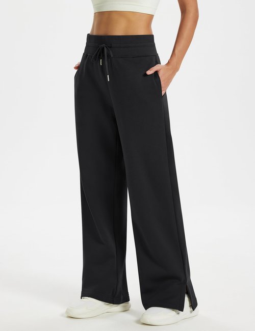 MAGCOMSEN Womens Fleece Sweatpants Warm Thick Winter Wide Leg Pants Woman Baggy Soft Lounge with Pockets Black M
