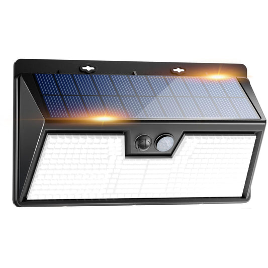 Peasur 318LED Solar Lights Outdoor Motion Sensor, Solar Powered Fence Wall Light IP65 Waterproof, 3 Modes Security Lighting for Outside Deck Yard Patio House Step Stair