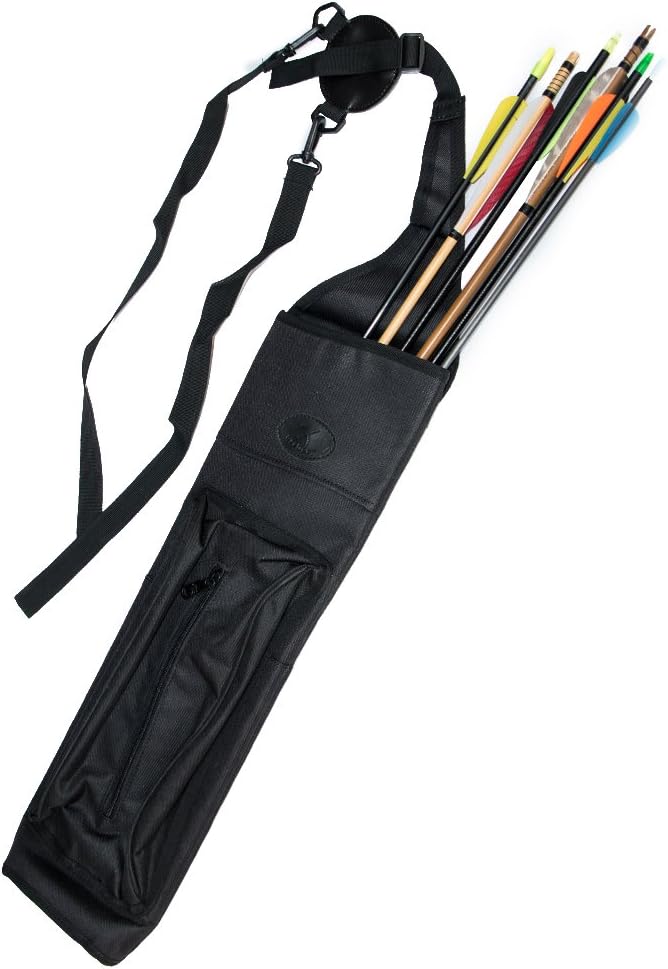 TOPARCHERY Archery Quiver - Durable Canvas Arrow Holder with Front Pockets for Target Shooting