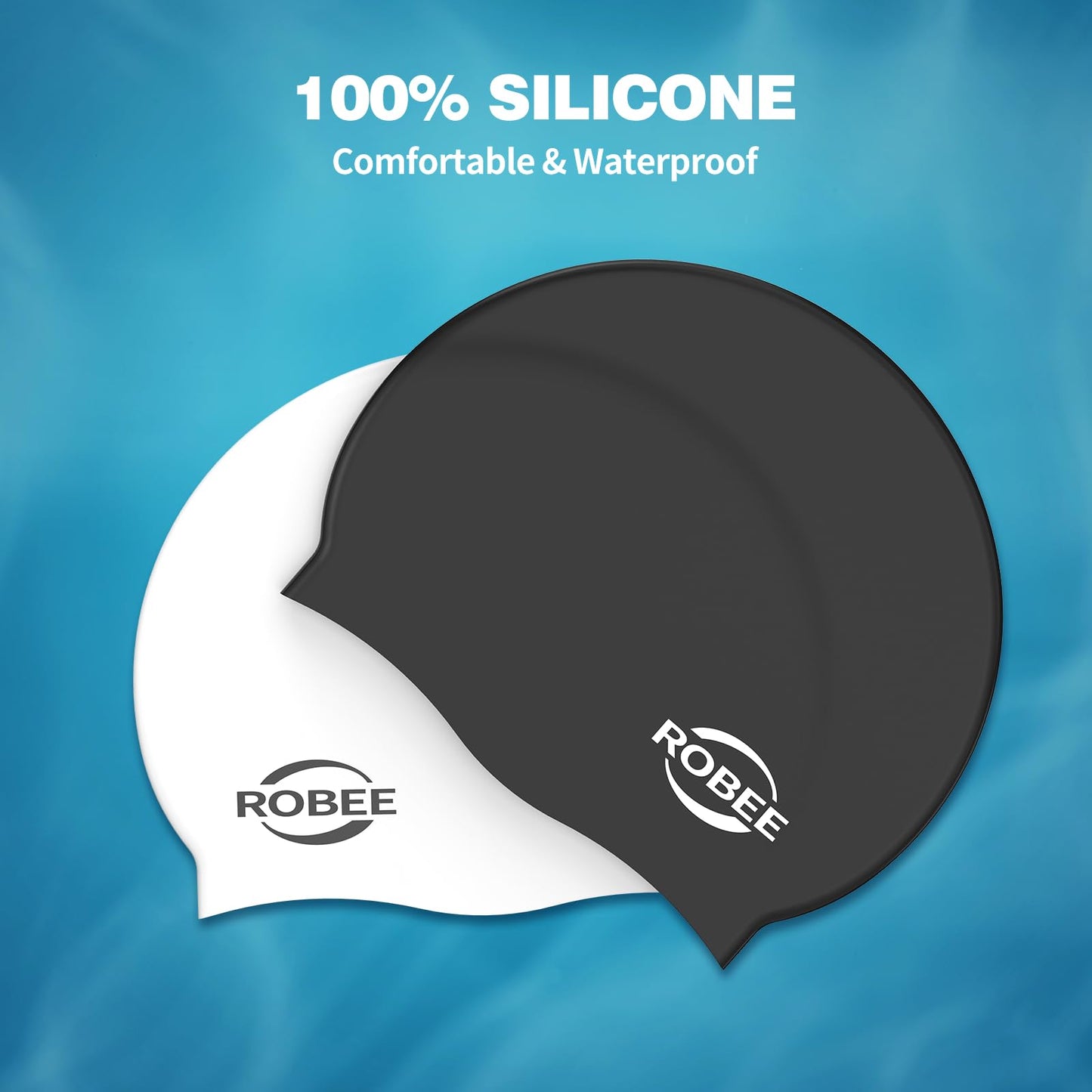 Robee Swim Goggles Silicone Swimming Cap and Carrying Case, Polarized Pool Goggles for Adult Men Women Youth