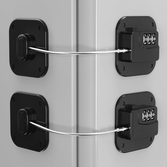 Refrigerator Lock - Heavy Duty Fridge & Cabinet Lock, Keyless Combination Lock for Drawers, Ovens, Trash Cans, and More | Easy Install | Black (2-Pack)
