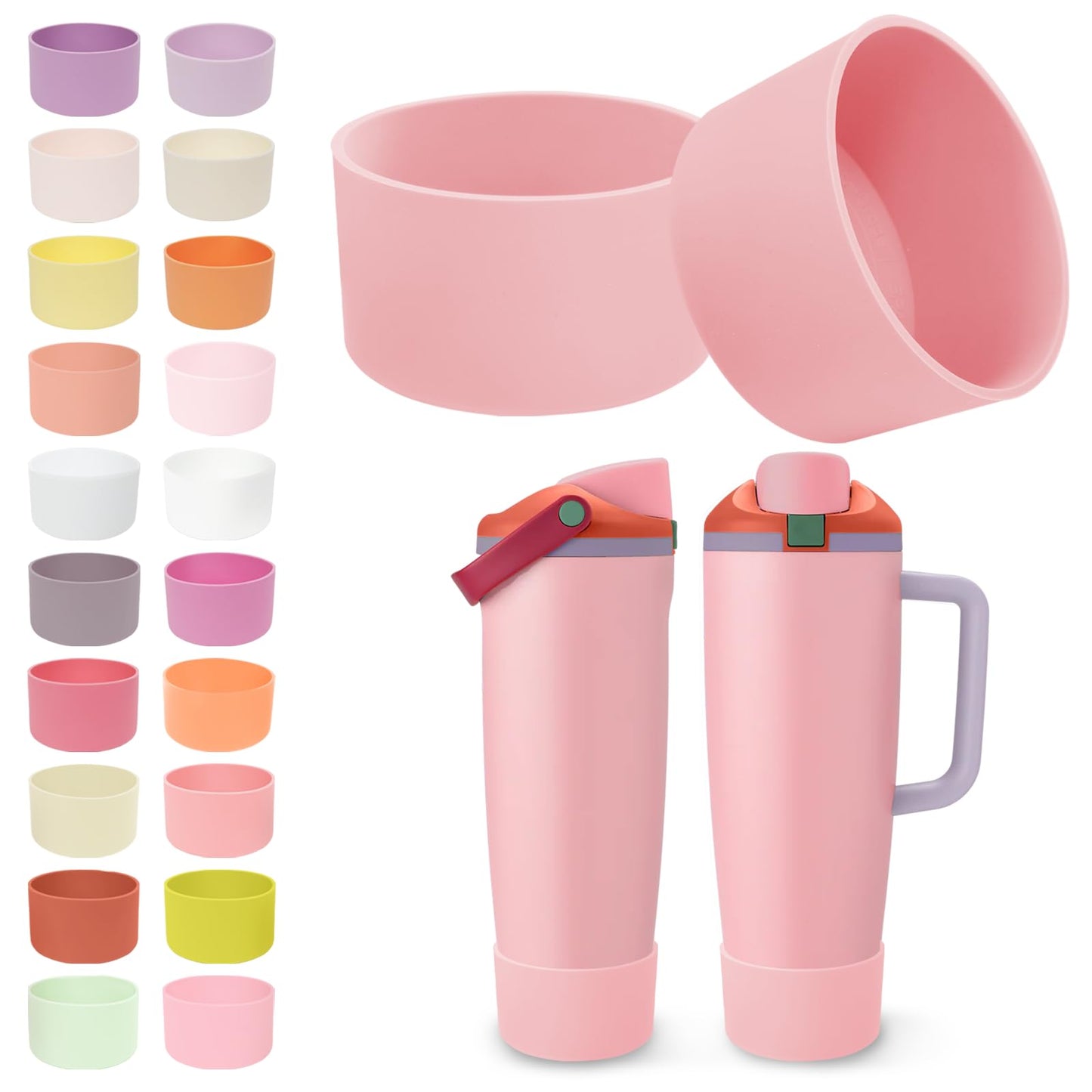 Kaitiaki 2PCS Silicone Boots for Owala 30oz & 40oz FreeSip Sway Bottles & Tumblers – Non-Slip, Scratch-Resistant, Stability Enhancer for Owala Accessories (Sugar High Pink)