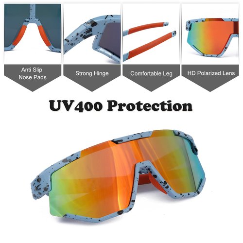 Aofalbe Kids Baseball Sunglasses, Youth Polarized Sports Sunglasses for Boys Girls, Softball Cycling Goggles UV400 Protection (Blue Frame Orange Lens)