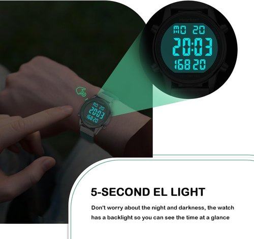 Hearkent Pedometer Watch for Women - Waterproof Step Counter with EL Backlight | Countdown & Stopwatch