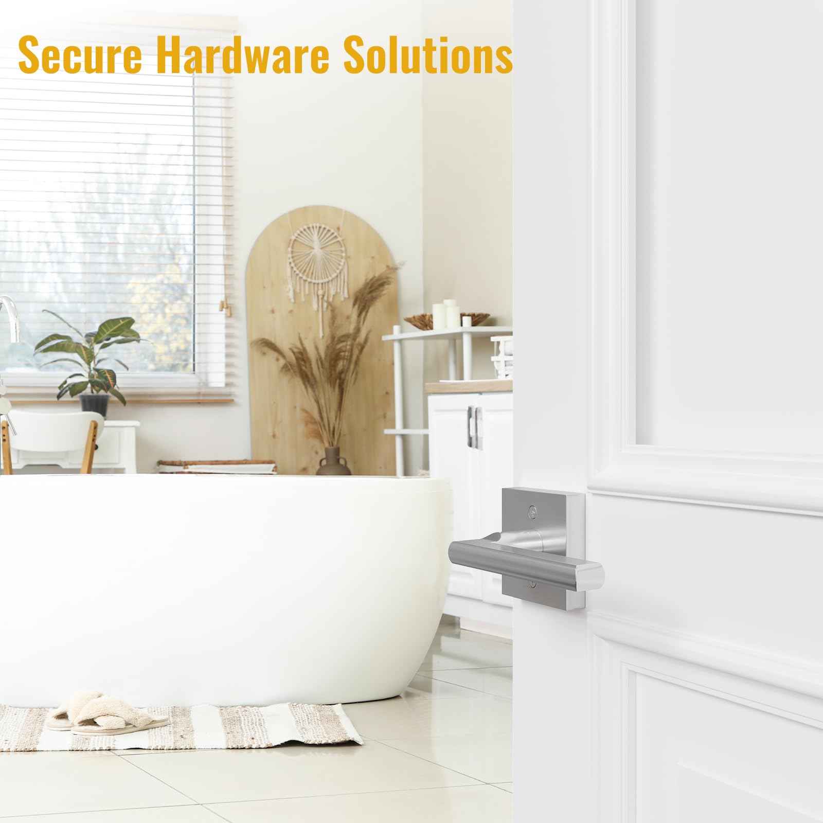 HOSOM Privacy Door Handles for Bedroom and Bathroom, Door Handle Interior Door Levers Keyless Reversible Square Door Locks, Satin Nickel, 1 Pack