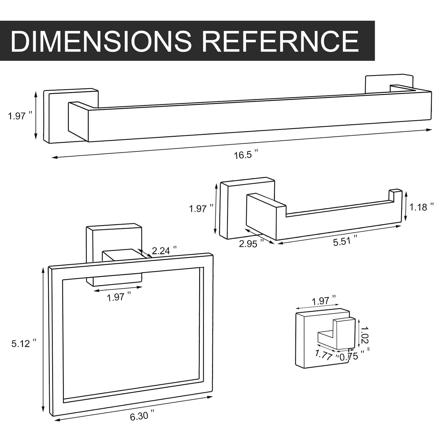 HAWKROWN 5-Pieces Bathroom Hardware Set, SUS304 Stainless Steel Wall Mounted 16 Inch Hand Towel Bar, Toilet Paper Holder, Towel Ring, Towel Hooks, Bathroom Towel Bar Set, Brushed Nickel