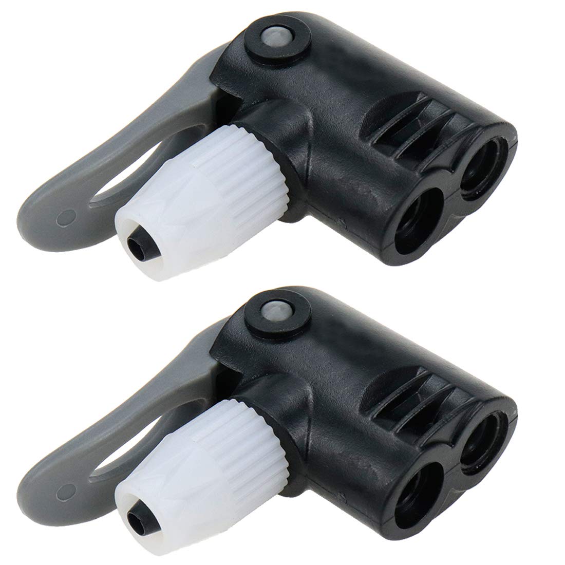 AUTUT 2 Pcs Black Plastic Dual Head Bike Bicycle Pump Head Nozzle Hose Adapter Connector