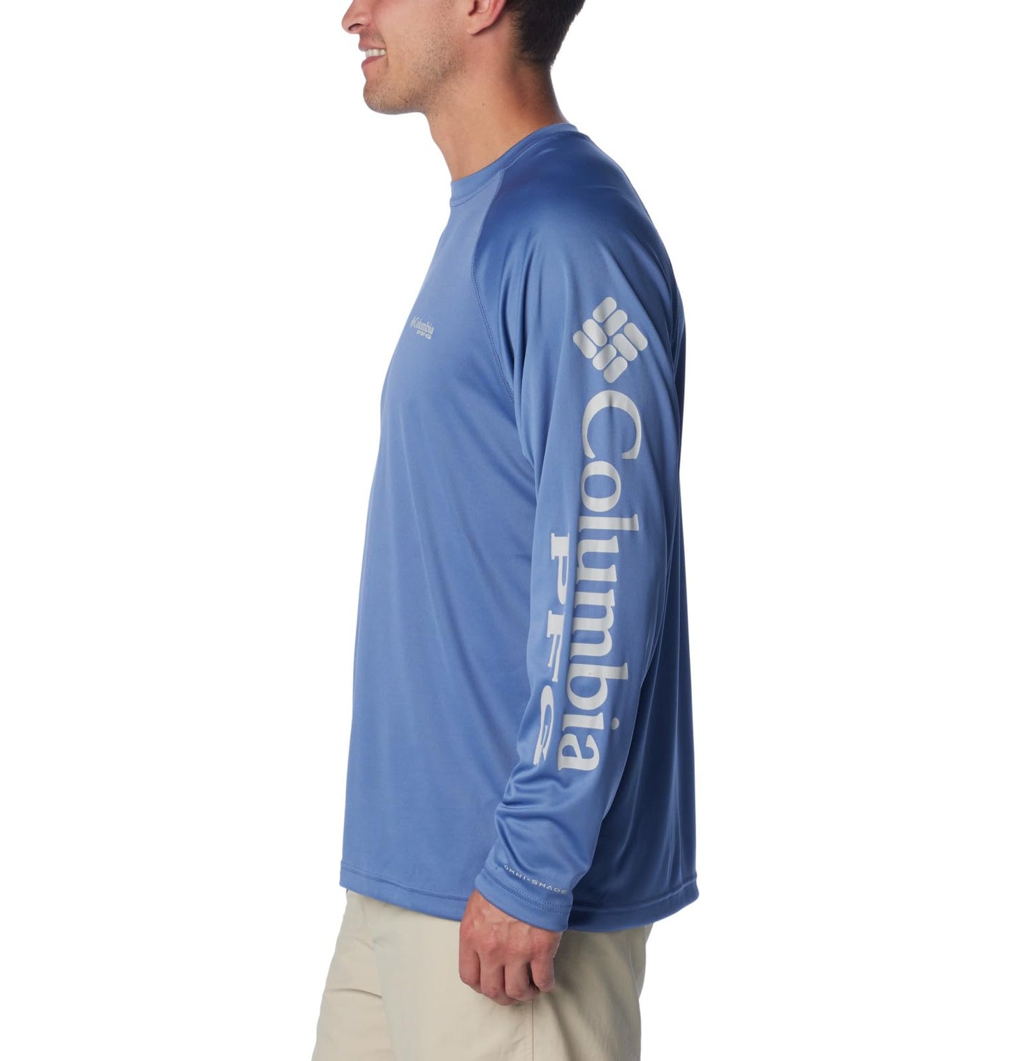 Columbia Men's Terminal Tackle Long Sleeve Shirt, Bluebell/Cool Grey Logo, X-Small